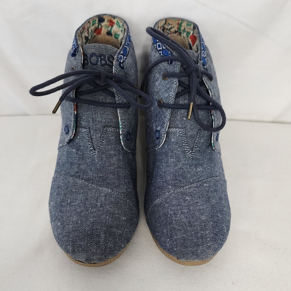 BOBS by Skechers Denim Wedge Ankle Boots Women's Size 9 Lace Up Casual - Picture 2 of 6